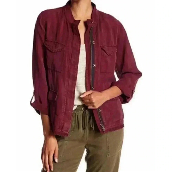 SANCTUARY anthro Roy Frayed Utility Jacket Wine Maroon sz M - Picture 1 of 16